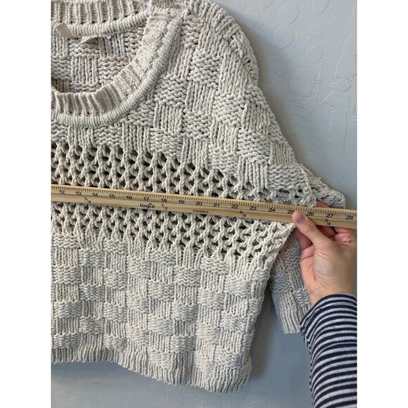 Anthropologie Moth Sz M Chenille Sweater Chunky Cropped Beige Boho Open Knit - Picture 5 of 7